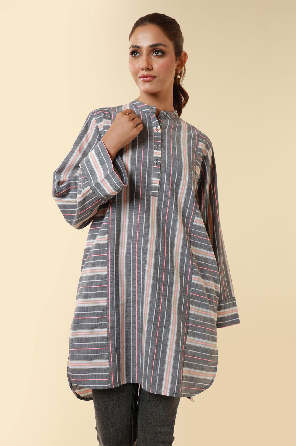 Zeen Yarn Dyed Western Top - Dark Grey