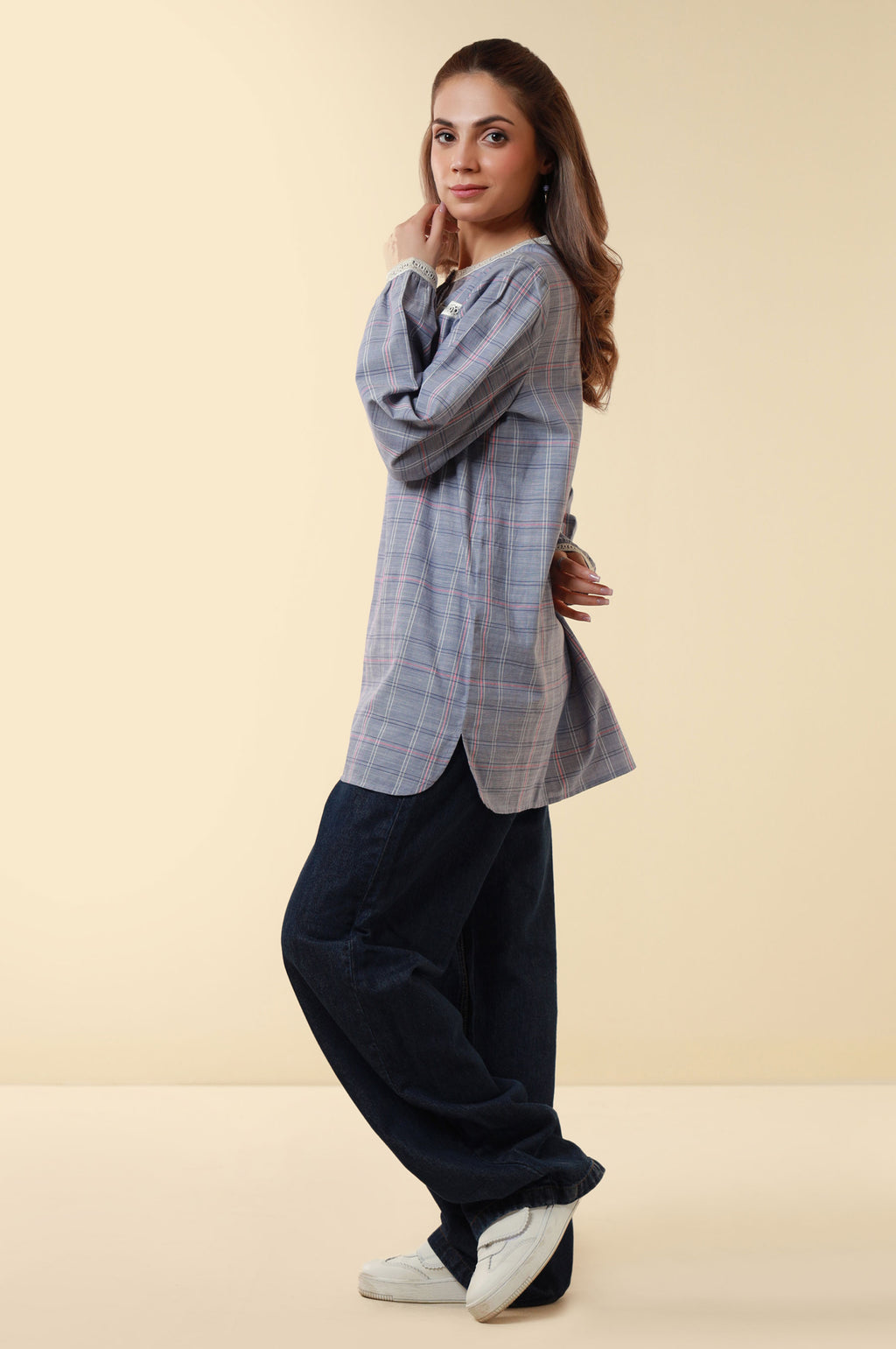 Zeen Yarn Dyed Western Top - Ice Blue