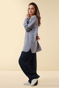 Zeen Yarn Dyed Western Top - Ice Blue