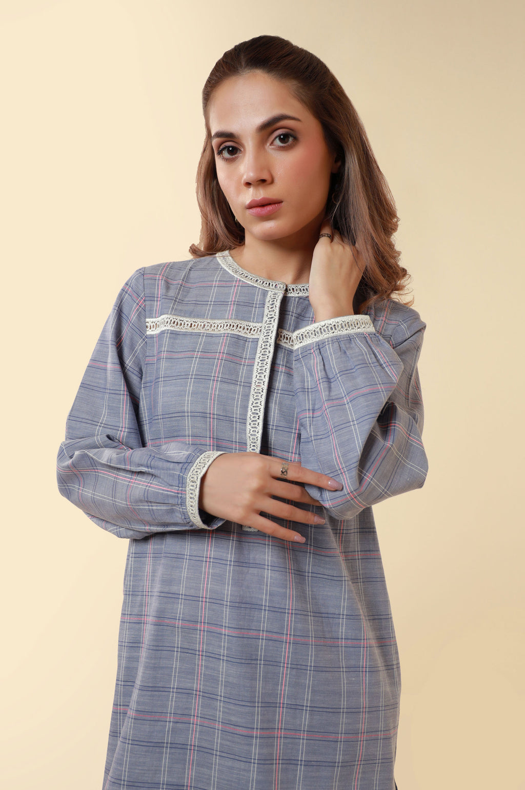 Zeen Yarn Dyed Western Top - Ice Blue
