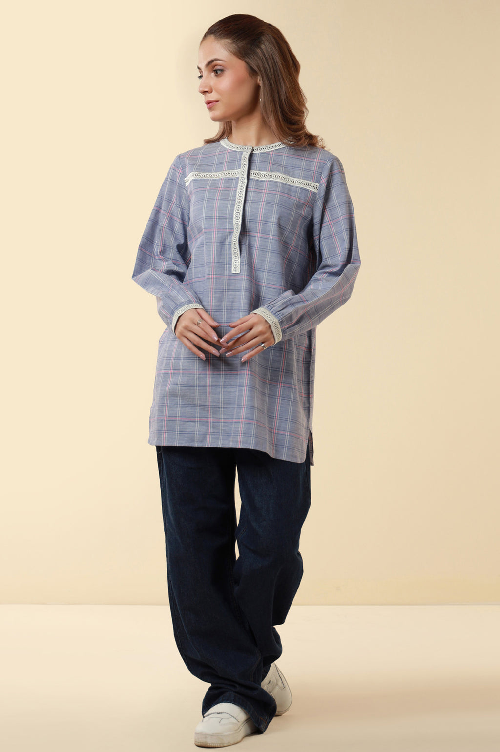 Zeen Yarn Dyed Western Top - Ice Blue