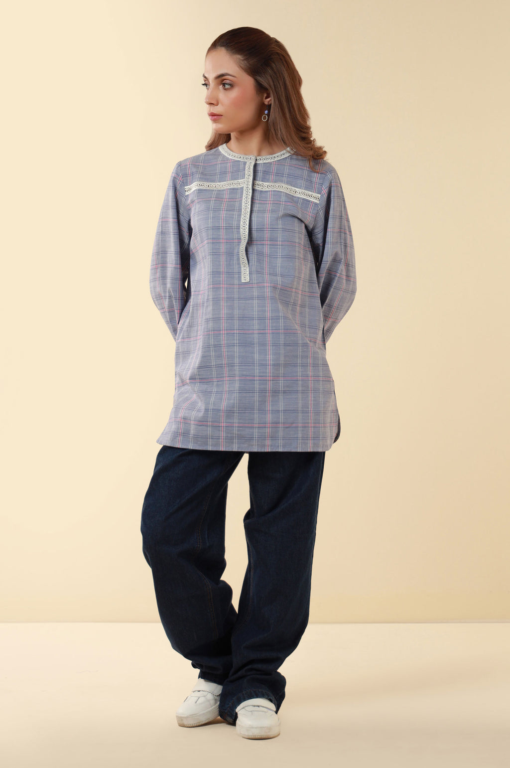 Zeen Yarn Dyed Western Top - Ice Blue