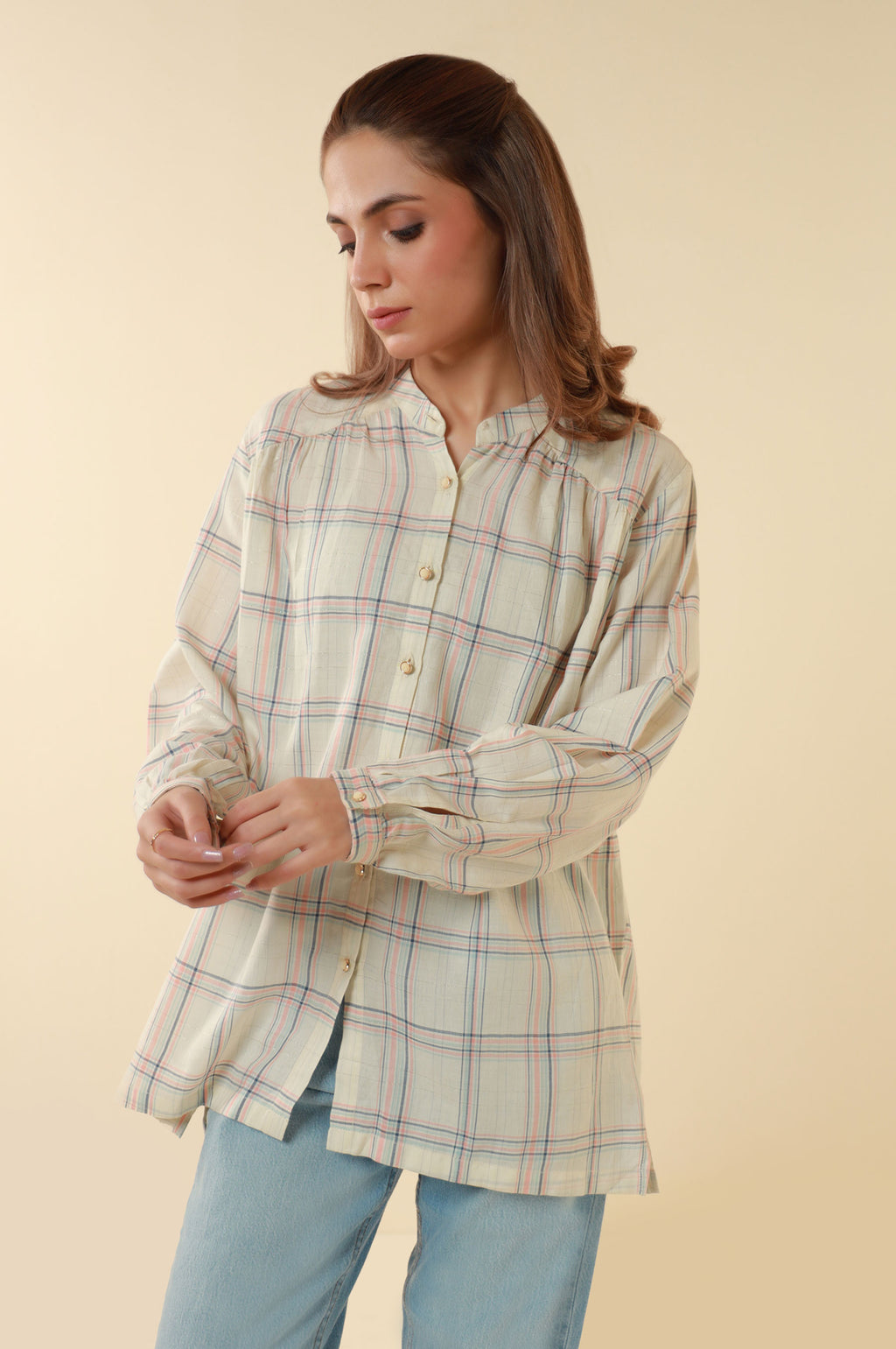 Zeen Yarn Dyed Western Top - Off White
