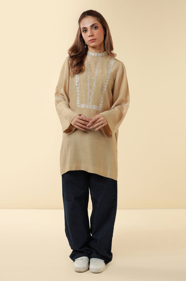 Embroidered Raw Silk Western Top