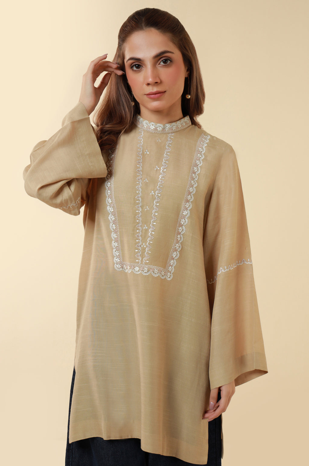 Embroidered Raw Silk Western Top