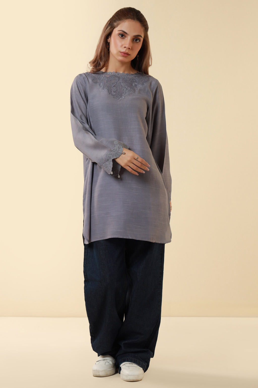 Embroidered Raw Silk Western Top