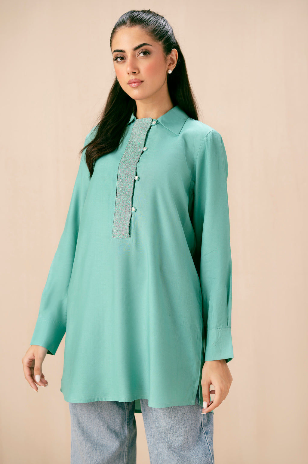 Embroidered Raw Silk Western Top