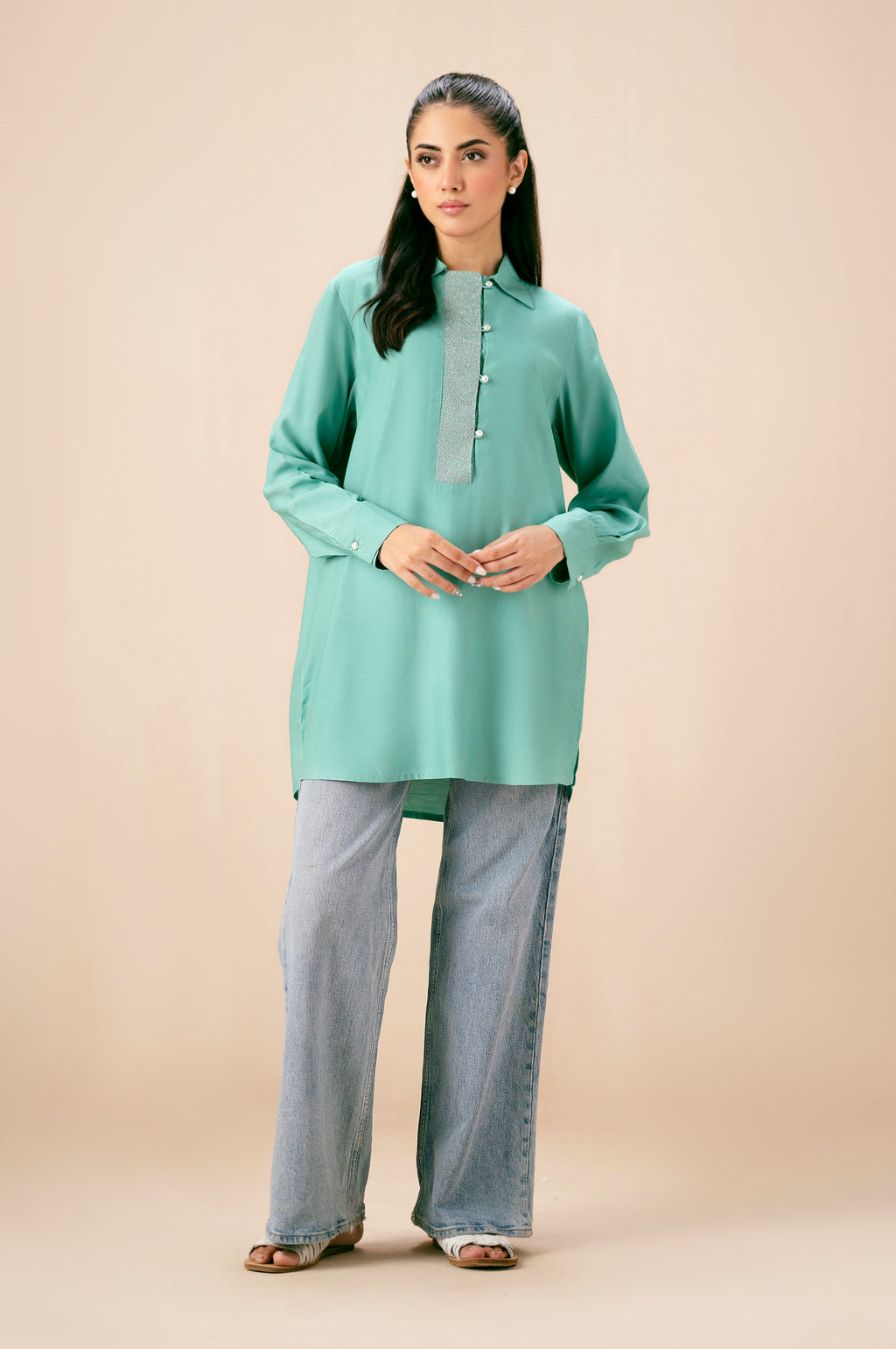 Embroidered Raw Silk Western Top