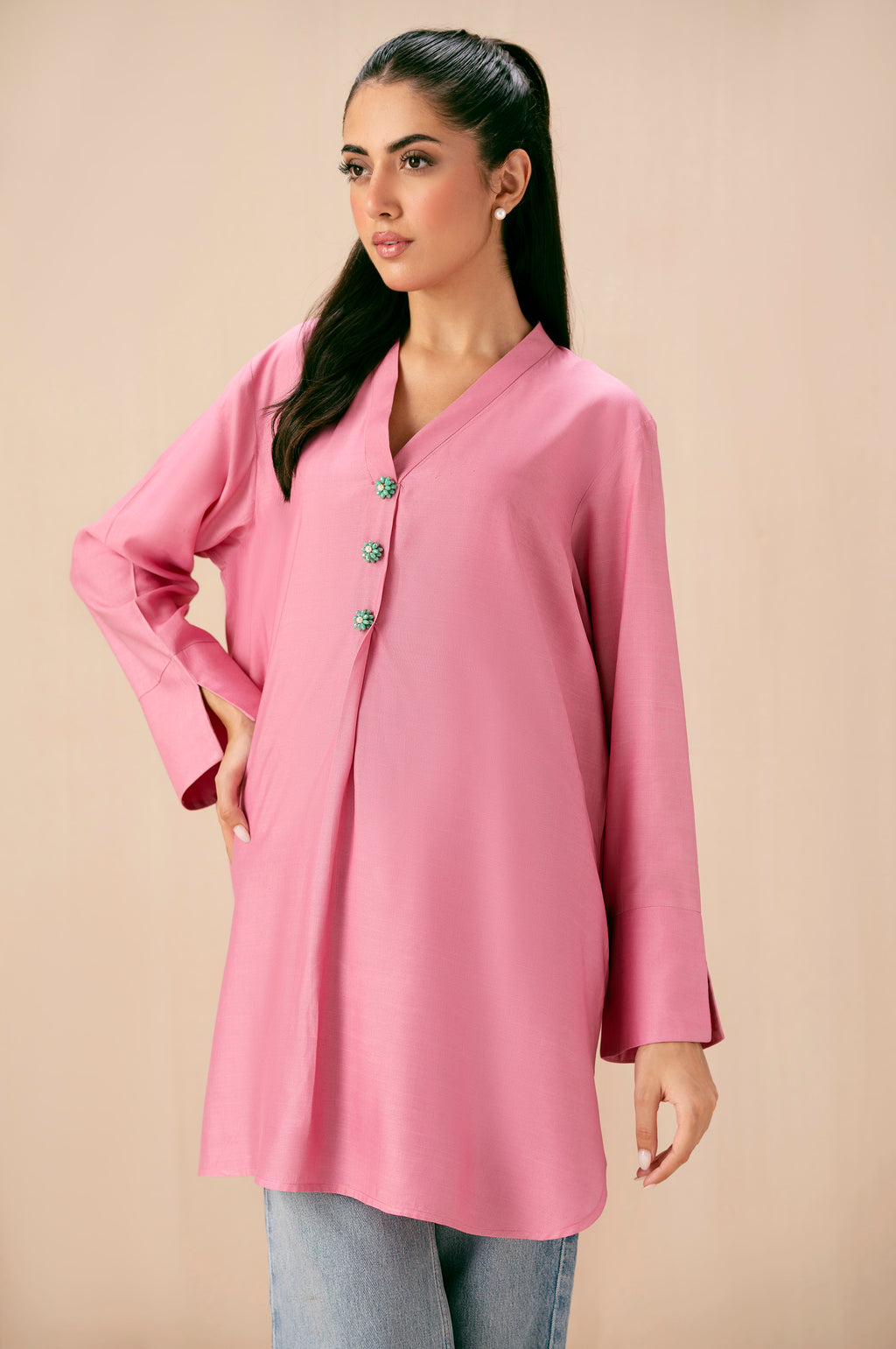 Dyed Raw Silk Western Top