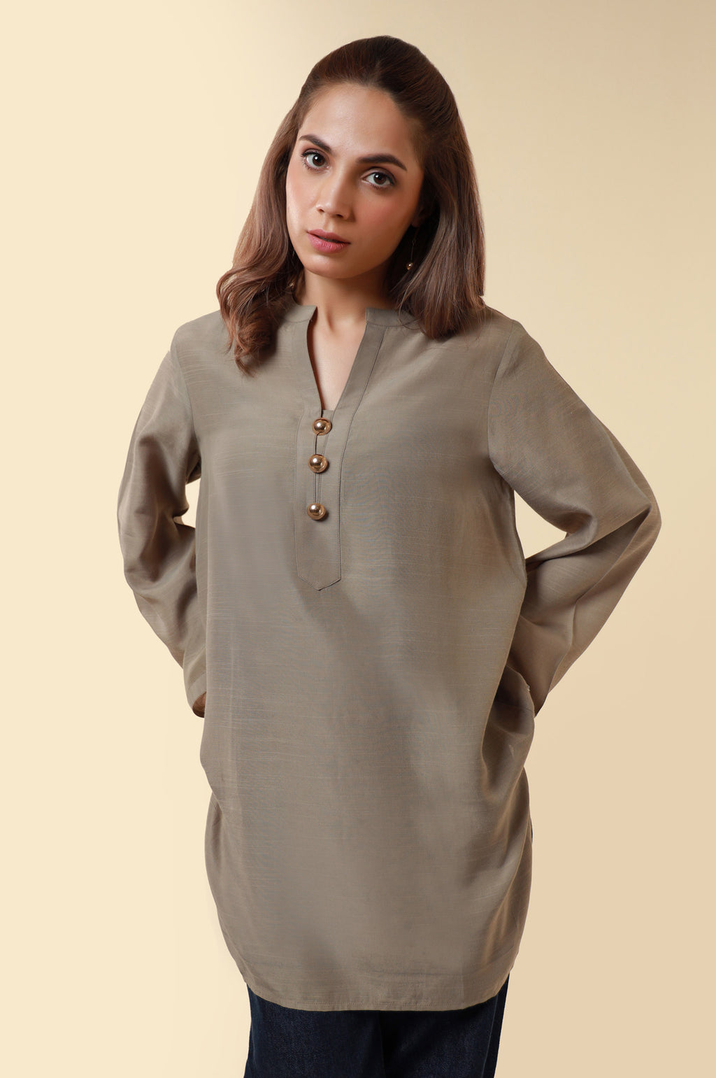 Dyed Raw Silk Western Top