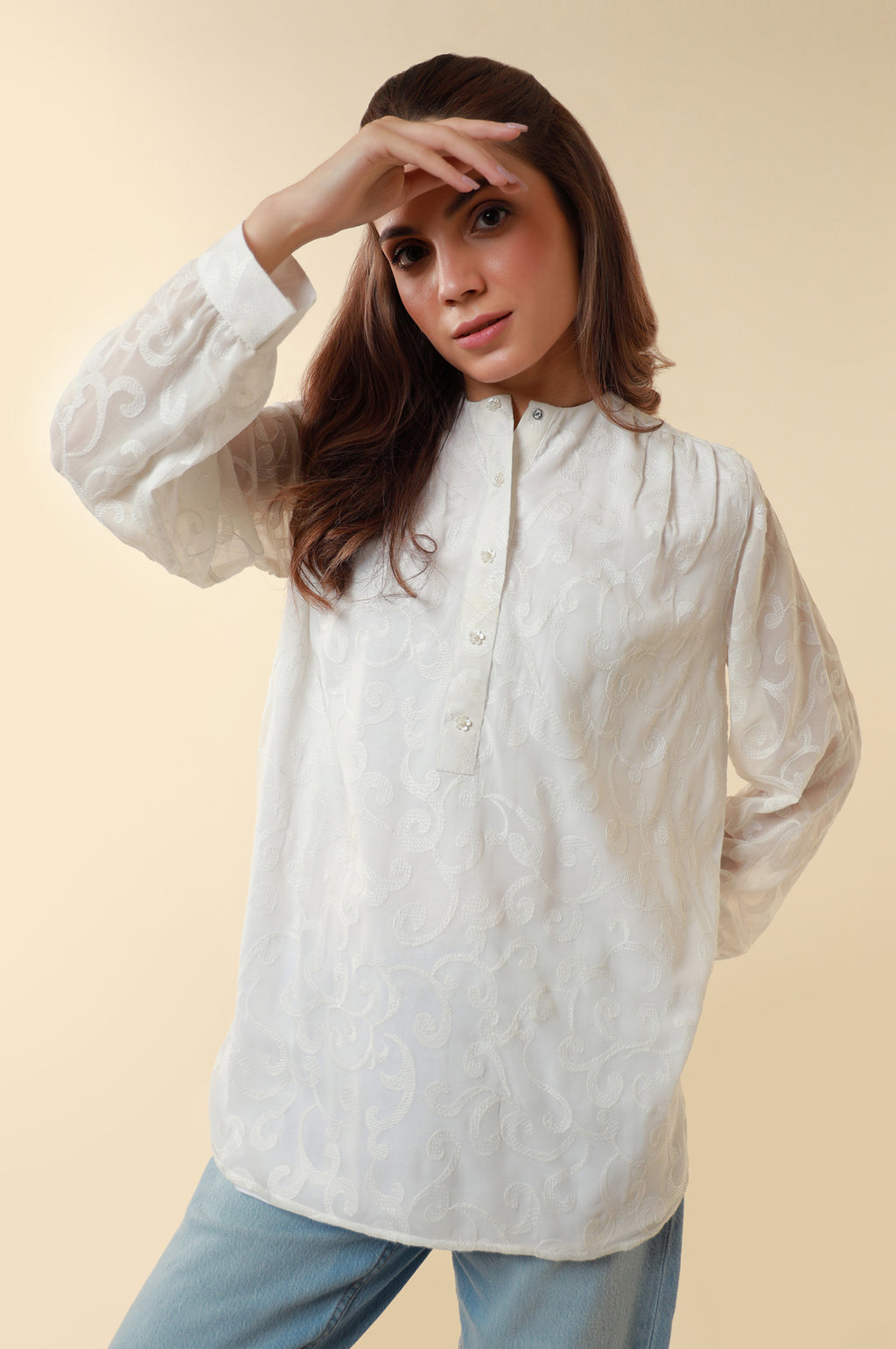 Dyed Embroidered Chiffon Western Top
