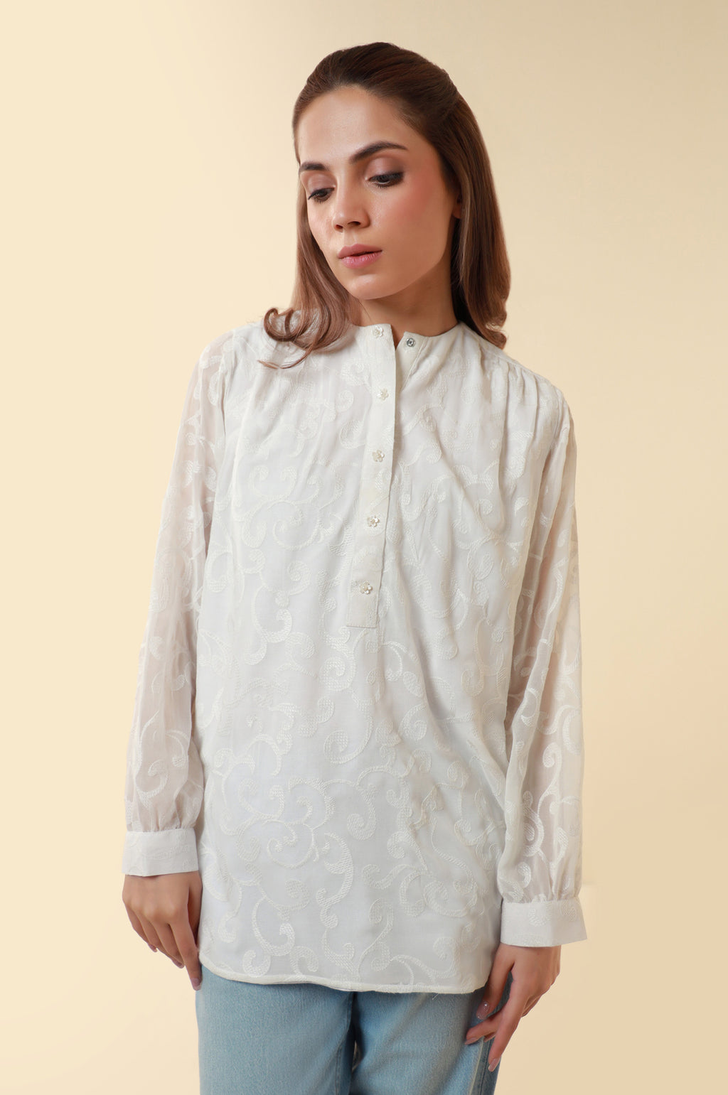 Dyed Embroidered Chiffon Western Top