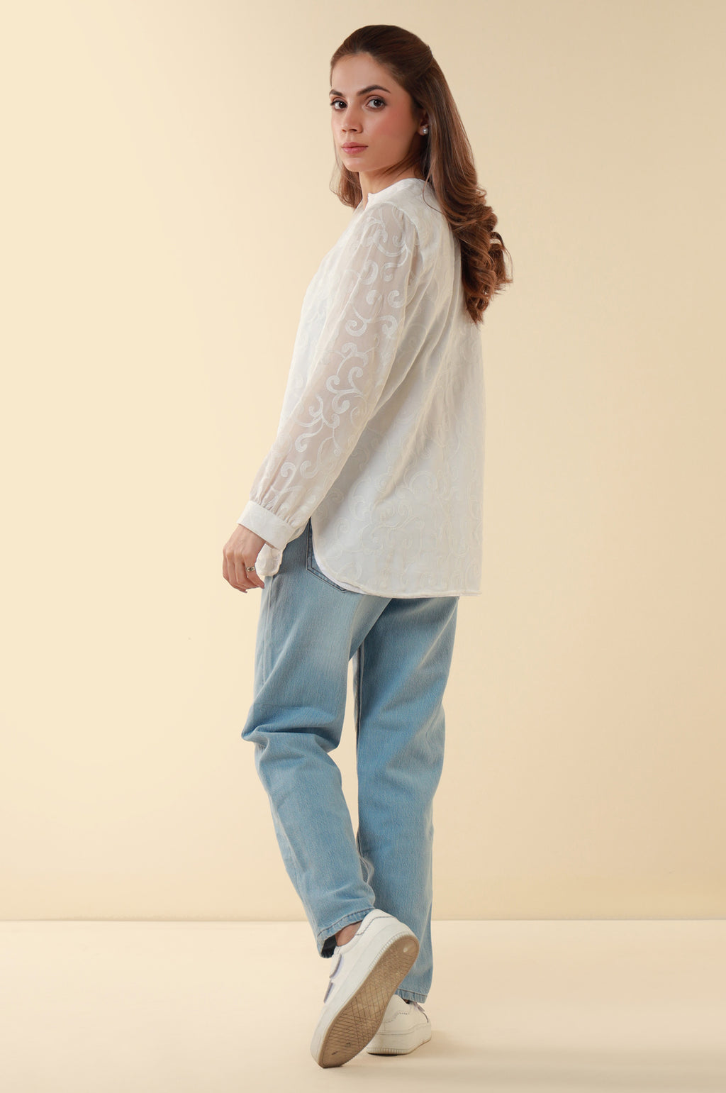 Dyed Embroidered Chiffon Western Top