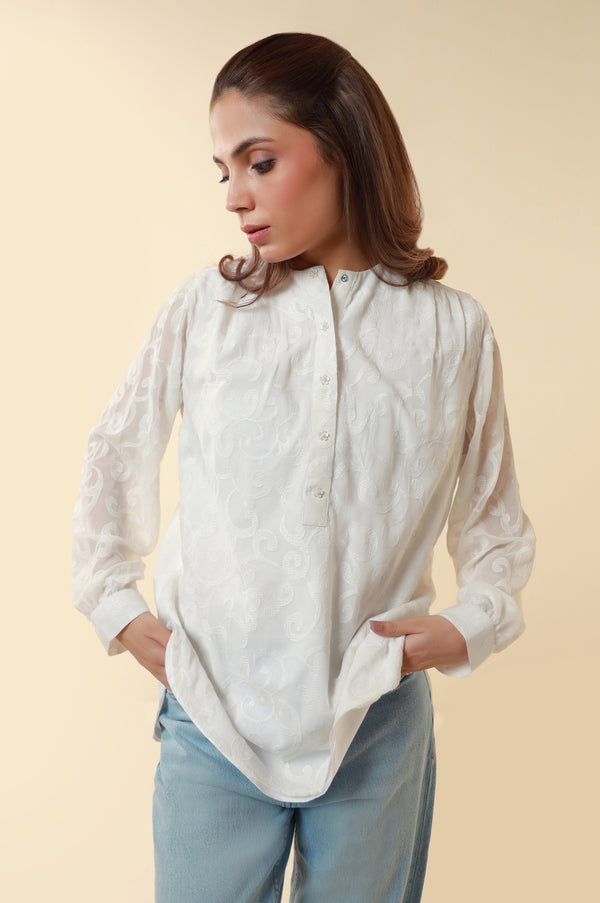 Dyed Embroidered Chiffon Western Top