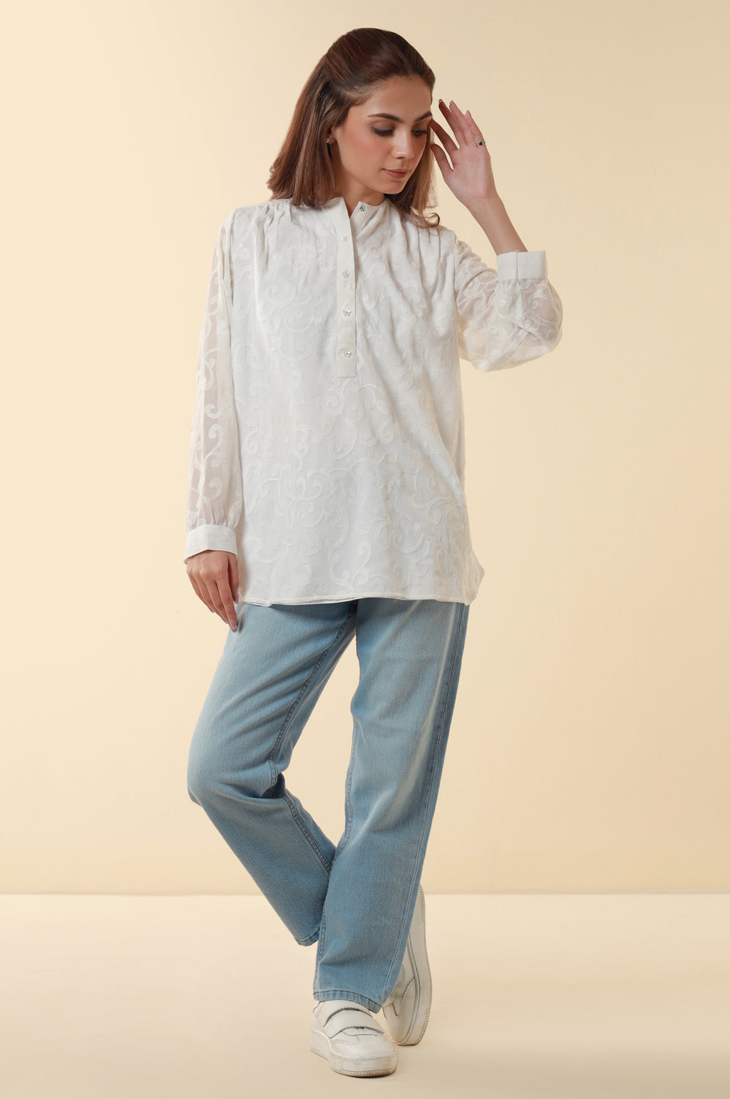 Dyed Embroidered Chiffon Western Top