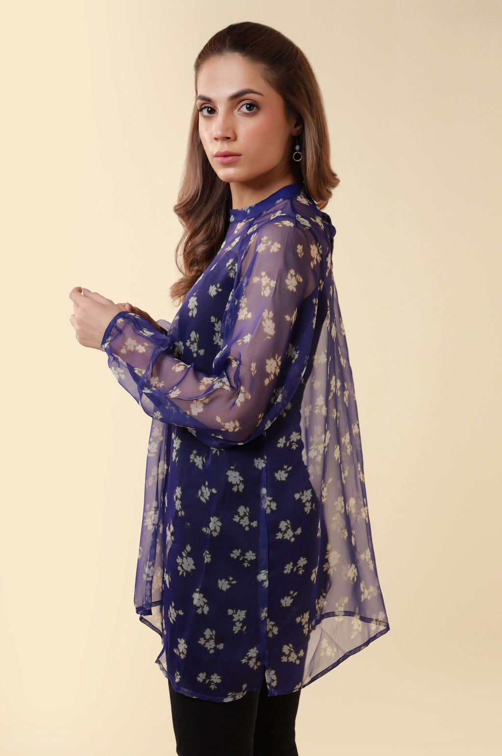 Zeen Western Printed Chiffon Top