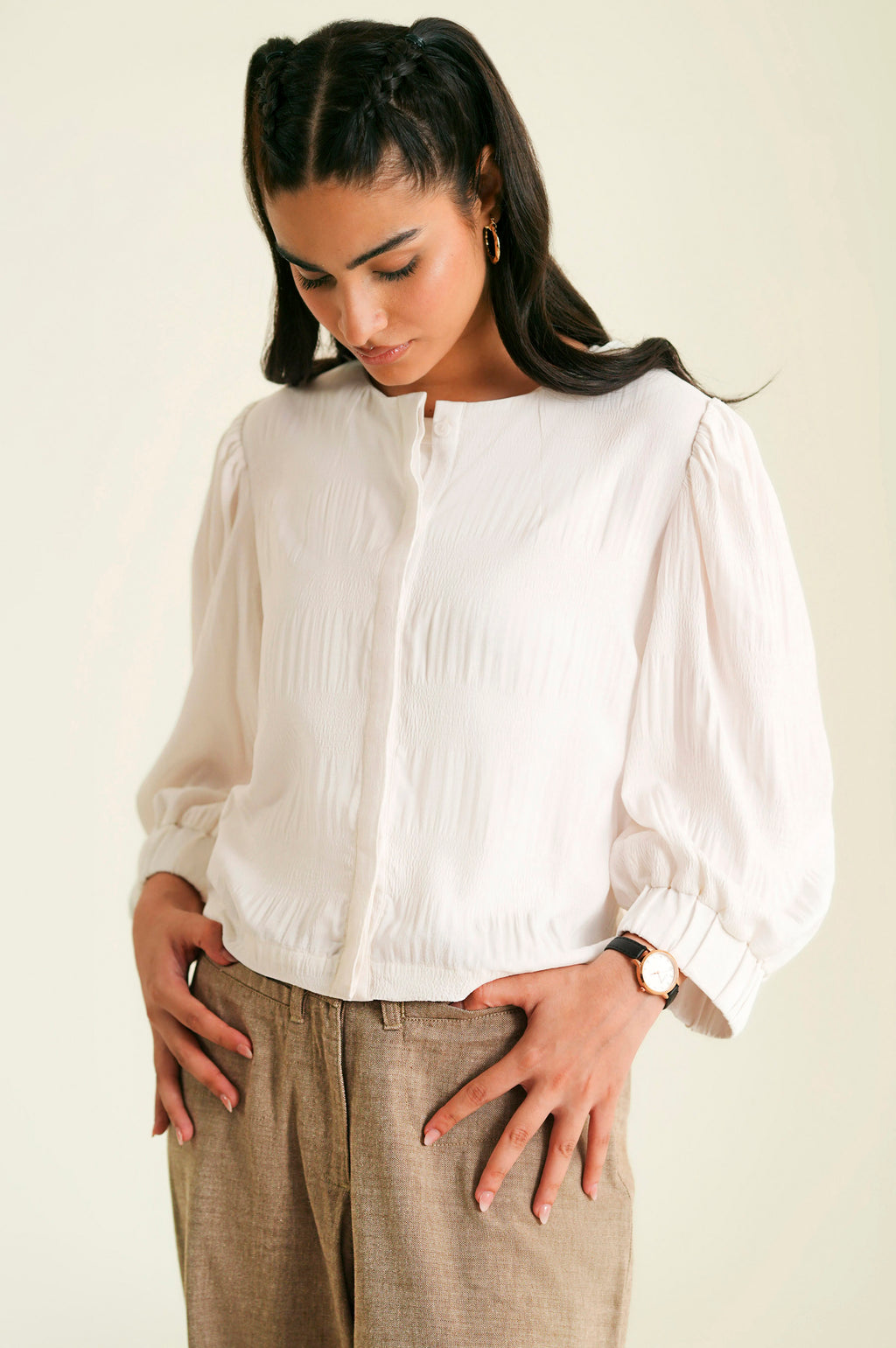 Stitched 1 Piece Stylized Yarn Dyed Crop Top