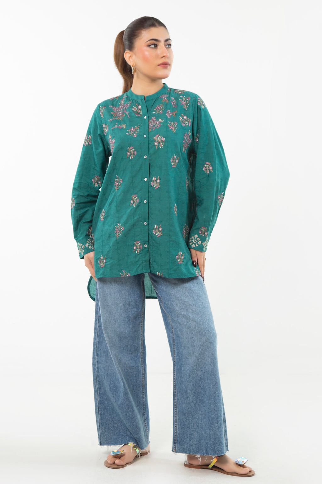 EMBROIDERED DOBBY TOP