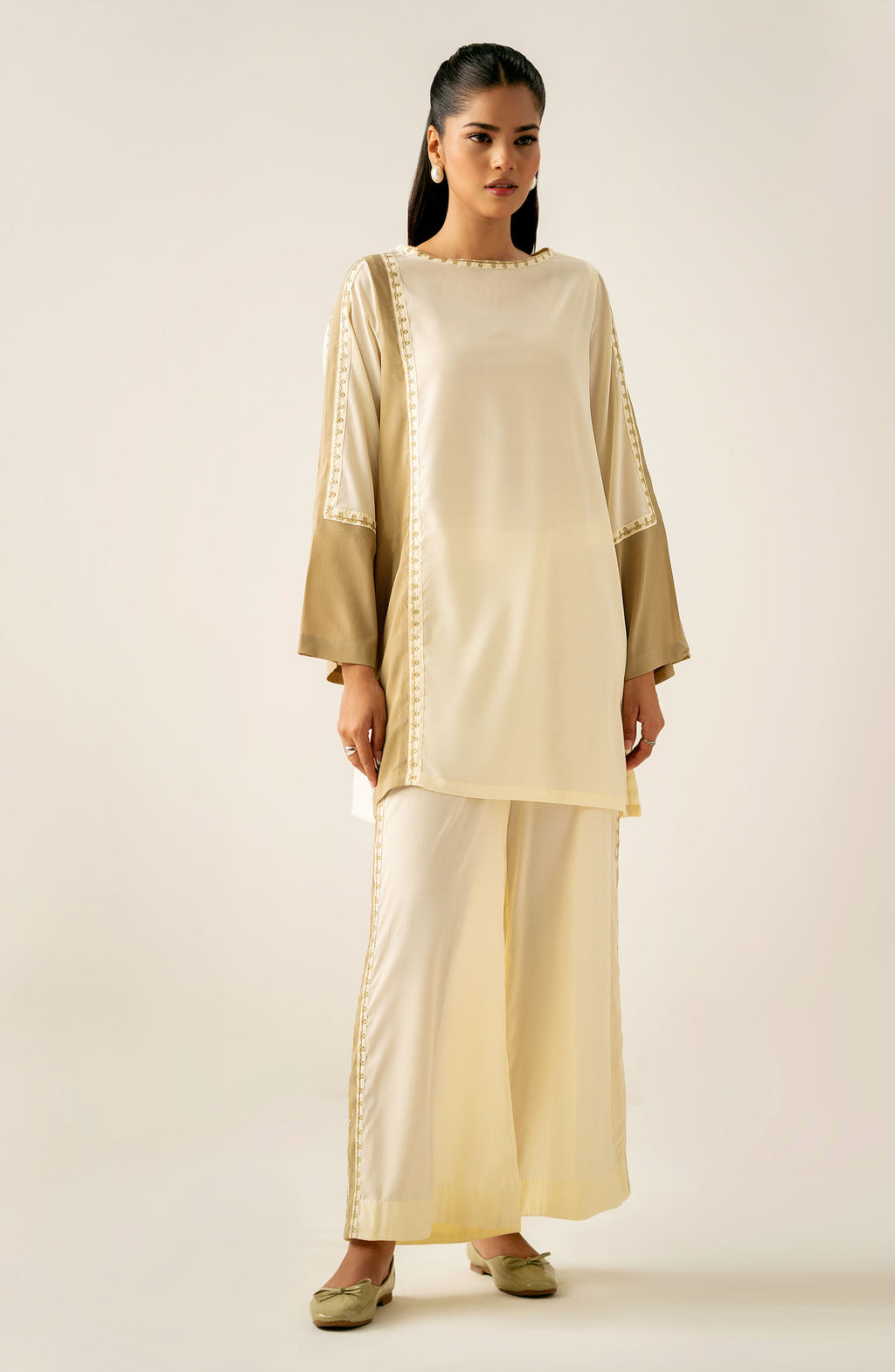 Zeen Western Silk Co-ord Set - Off White