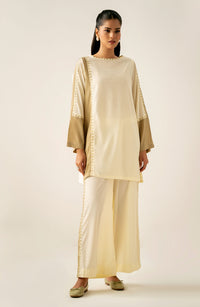 Zeen Western Silk Co-ord Set - Off White