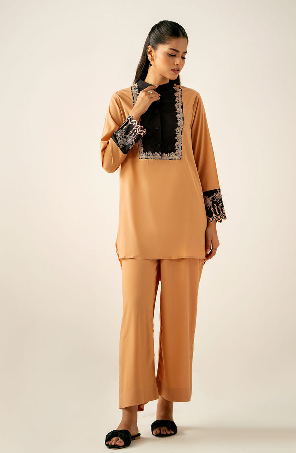 Zeen Western Silk Co-ord Set - Peach