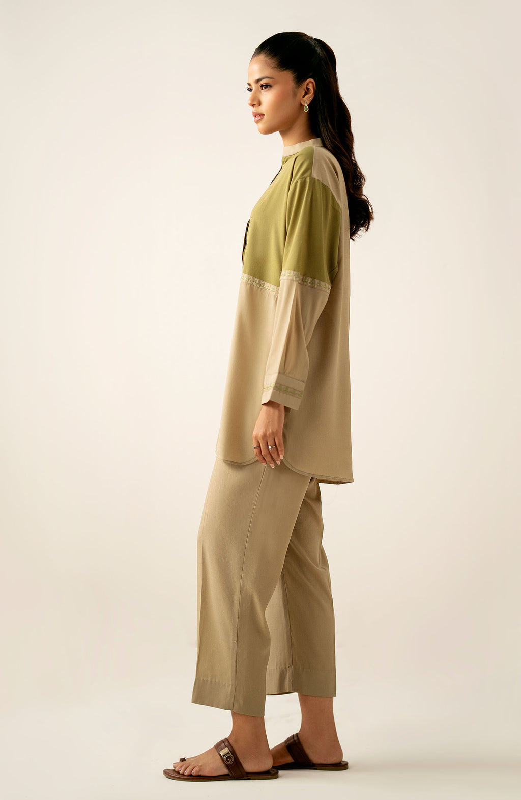 Zeen Western Silk Co-ord Set - Cream