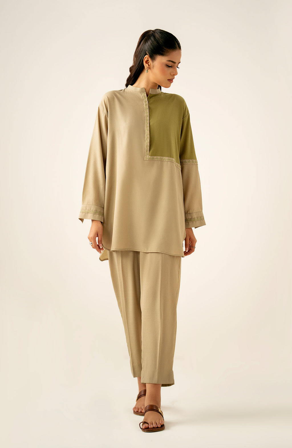 Zeen Western Silk Co-ord Set - Cream