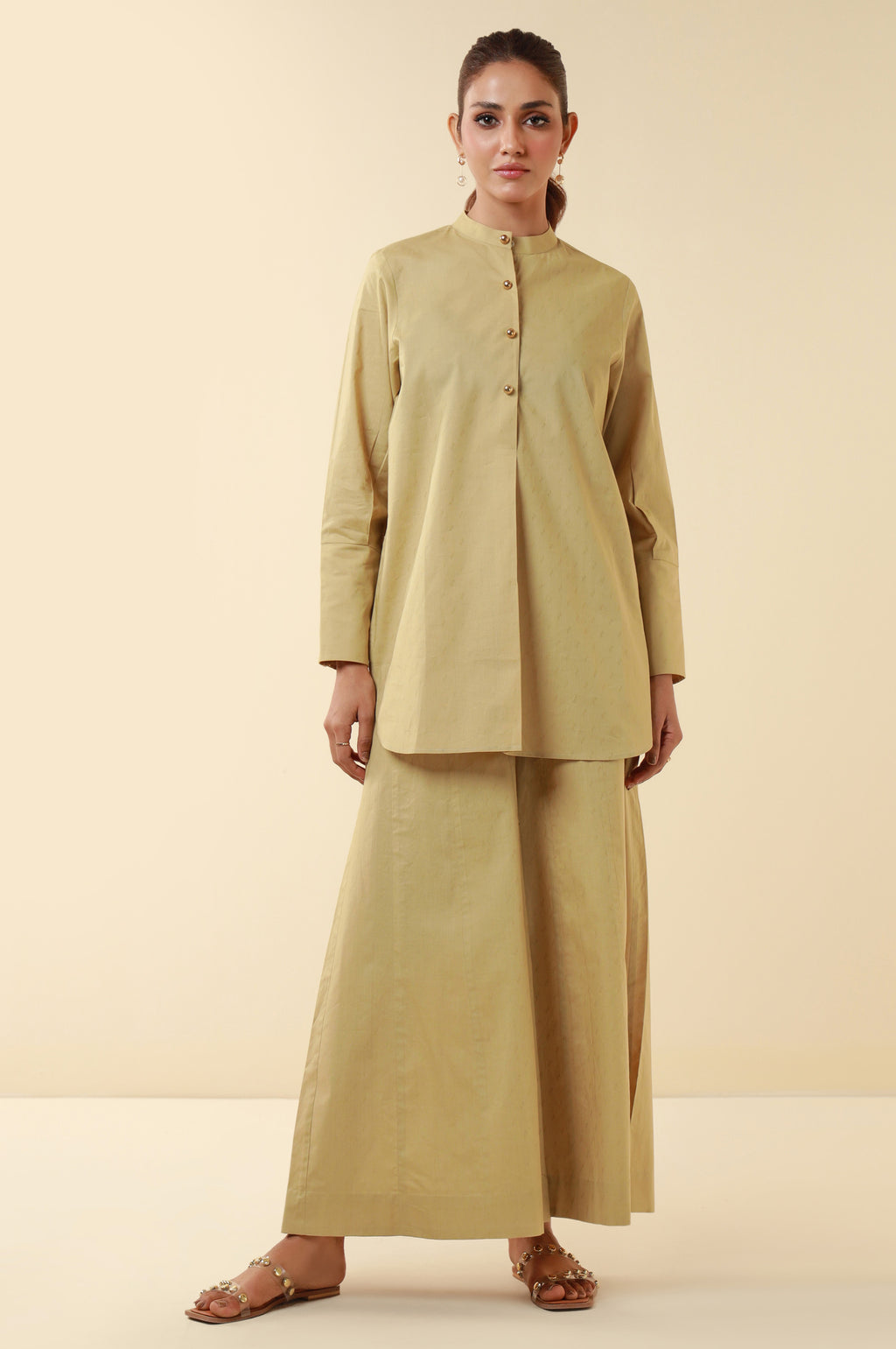 Zeen Western Dobby Co-ord Set - Khaki Yellow