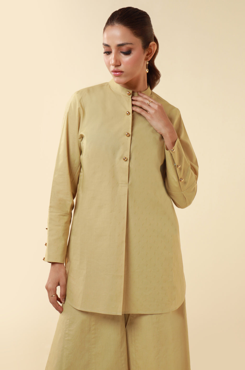 Zeen Western Dobby Co-ord Set - Khaki Yellow