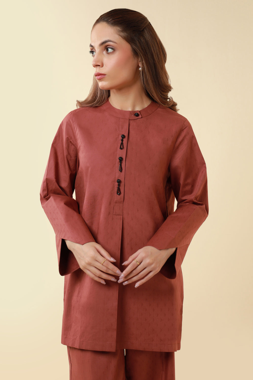 Zeen Western Dobby Co-ord Set - Brick Red