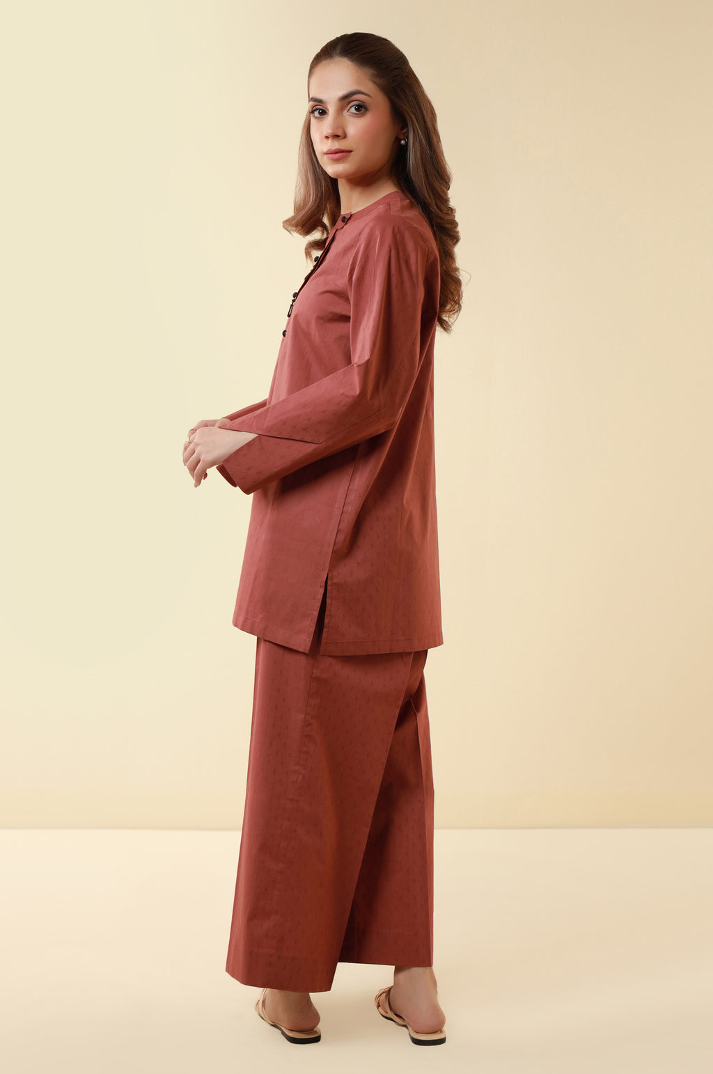 Zeen Western Dobby Co-ord Set - Brick Red