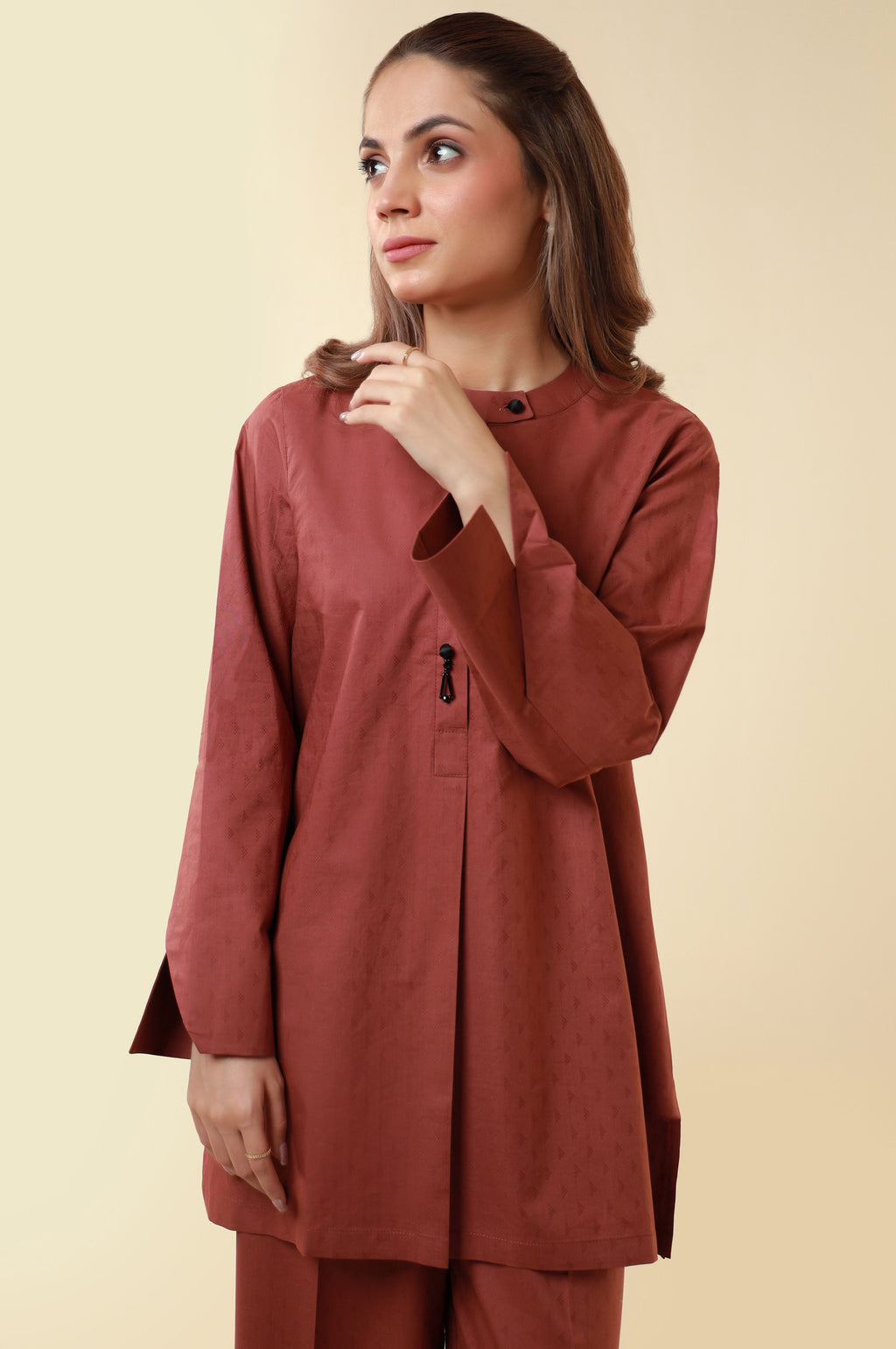 Zeen Western Dobby Co-ord Set - Brick Red