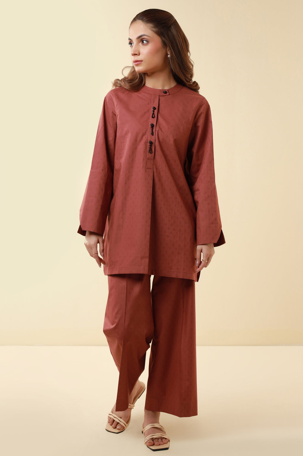 Zeen Western Dobby Co-ord Set - Brick Red