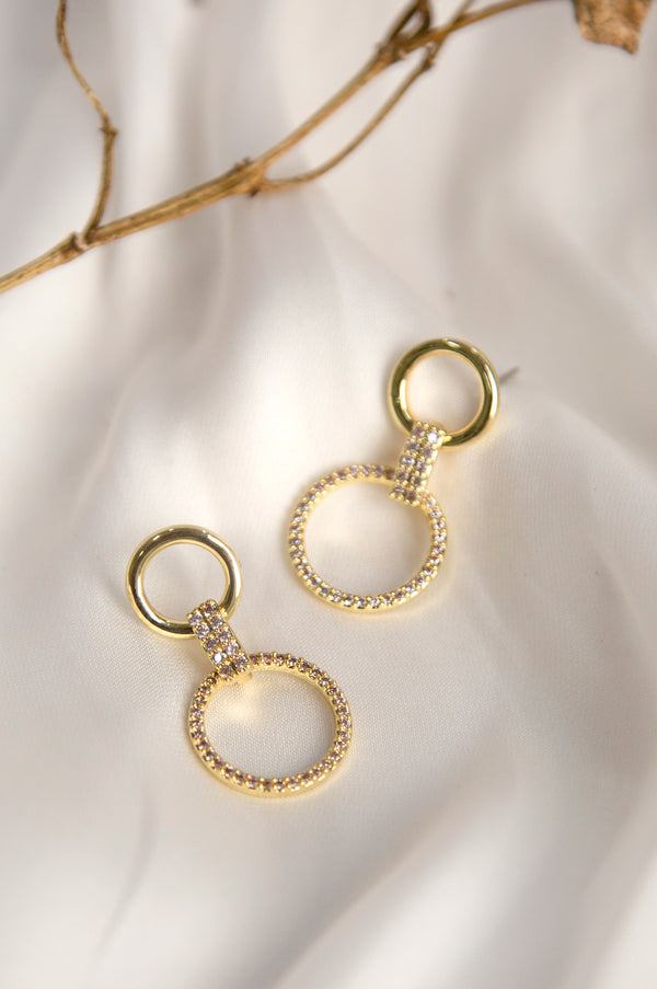 Double Hoop Drop Gold Earrings