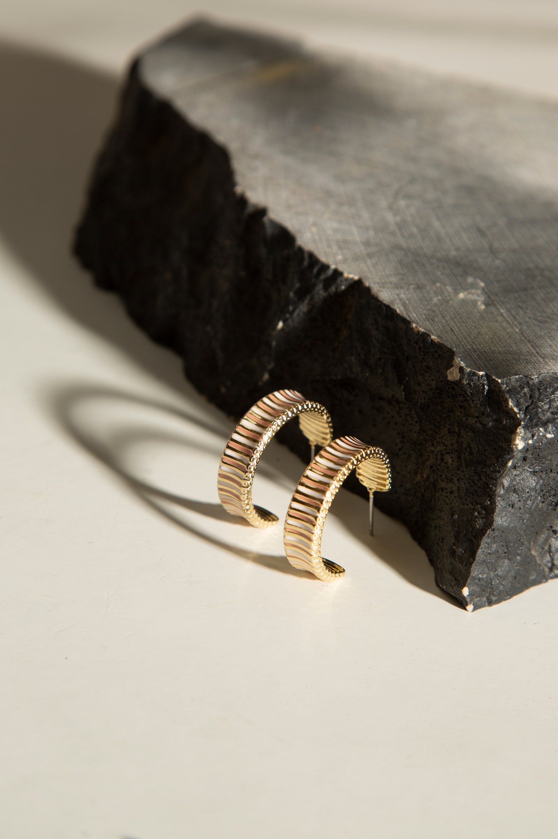Pink + White Enamel Hoop Earrings
