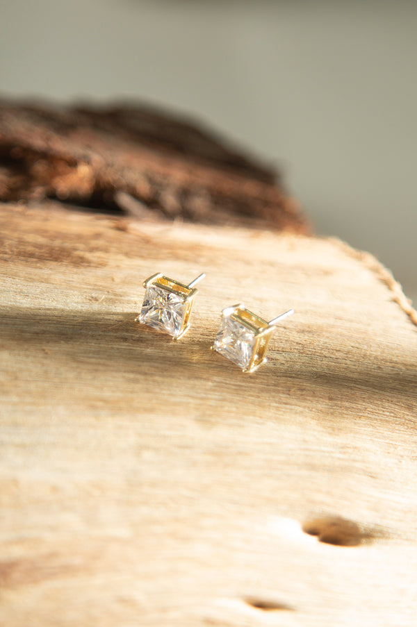 White CZ Stone Square Studs