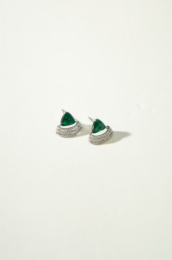 Green Big StoneTriangular Design Earrings