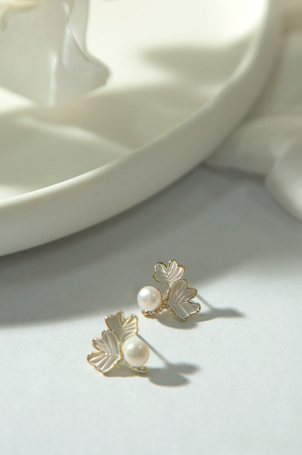 Pearl Earrings with Floral Design