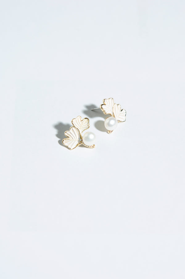 Pearl Earrings with Floral Design