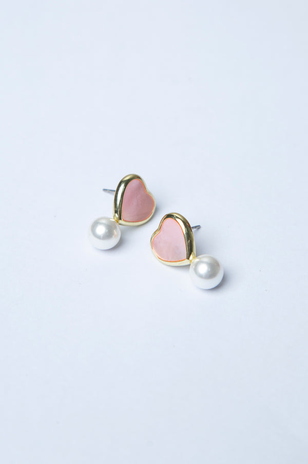 White Pearl Pink Stone Earrings