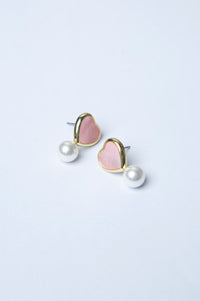 White Pearl Pink Stone Earrings