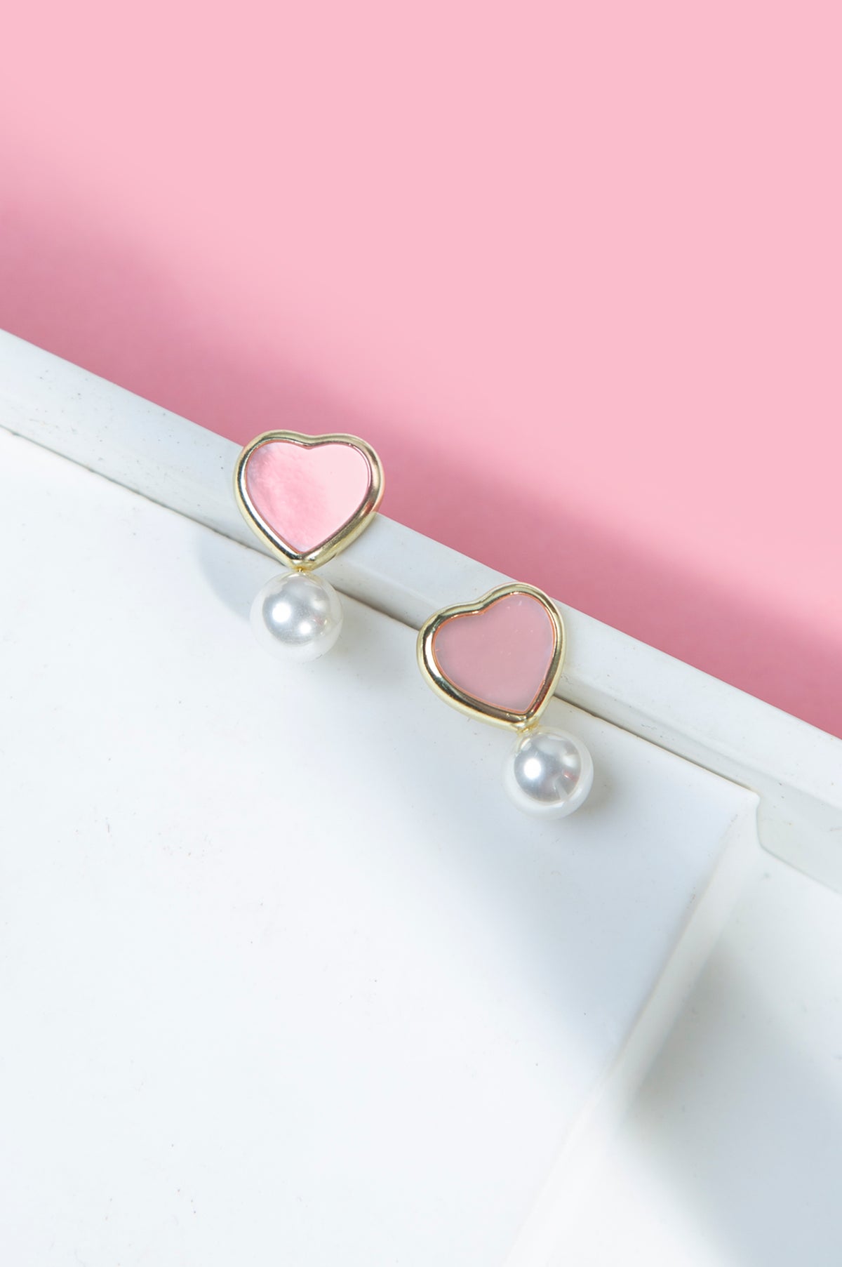 White Pearl Pink Stone Earrings