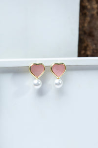 White Pearl Pink Stone Earrings