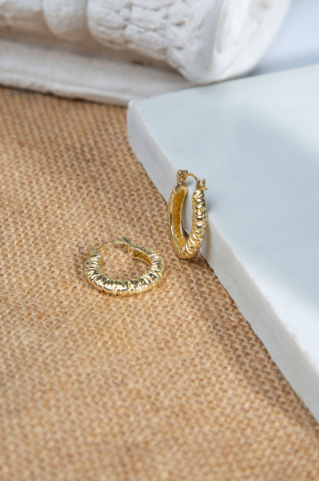 Golden Textured Loop Earrings