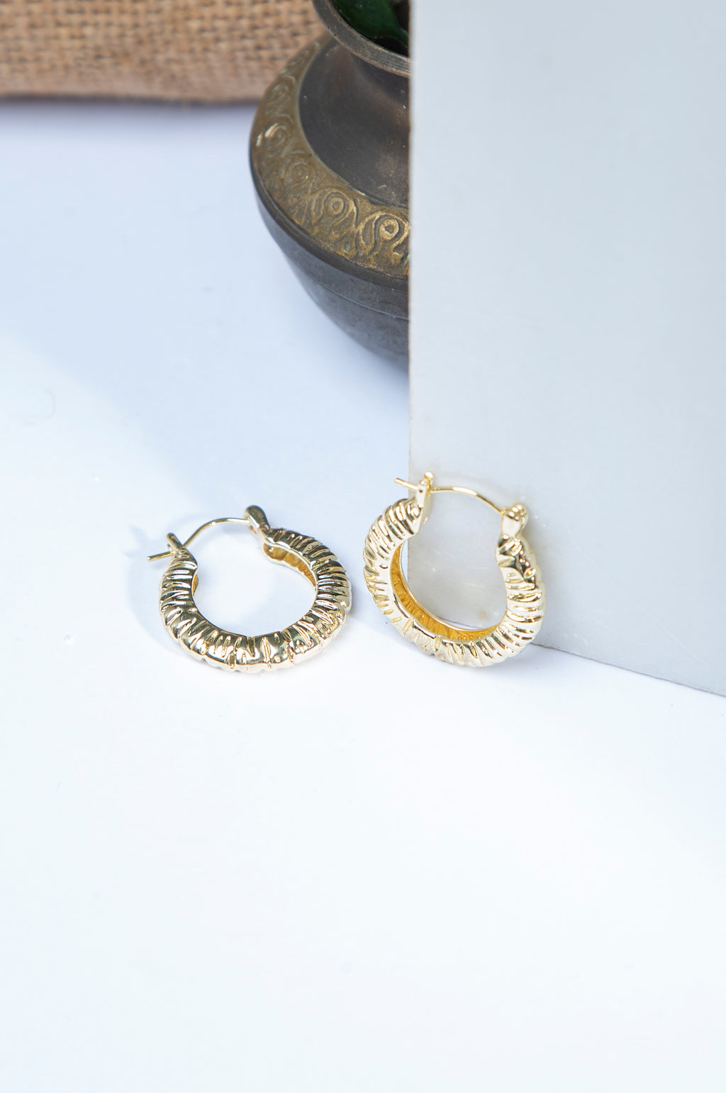 Golden Textured Loop Earrings