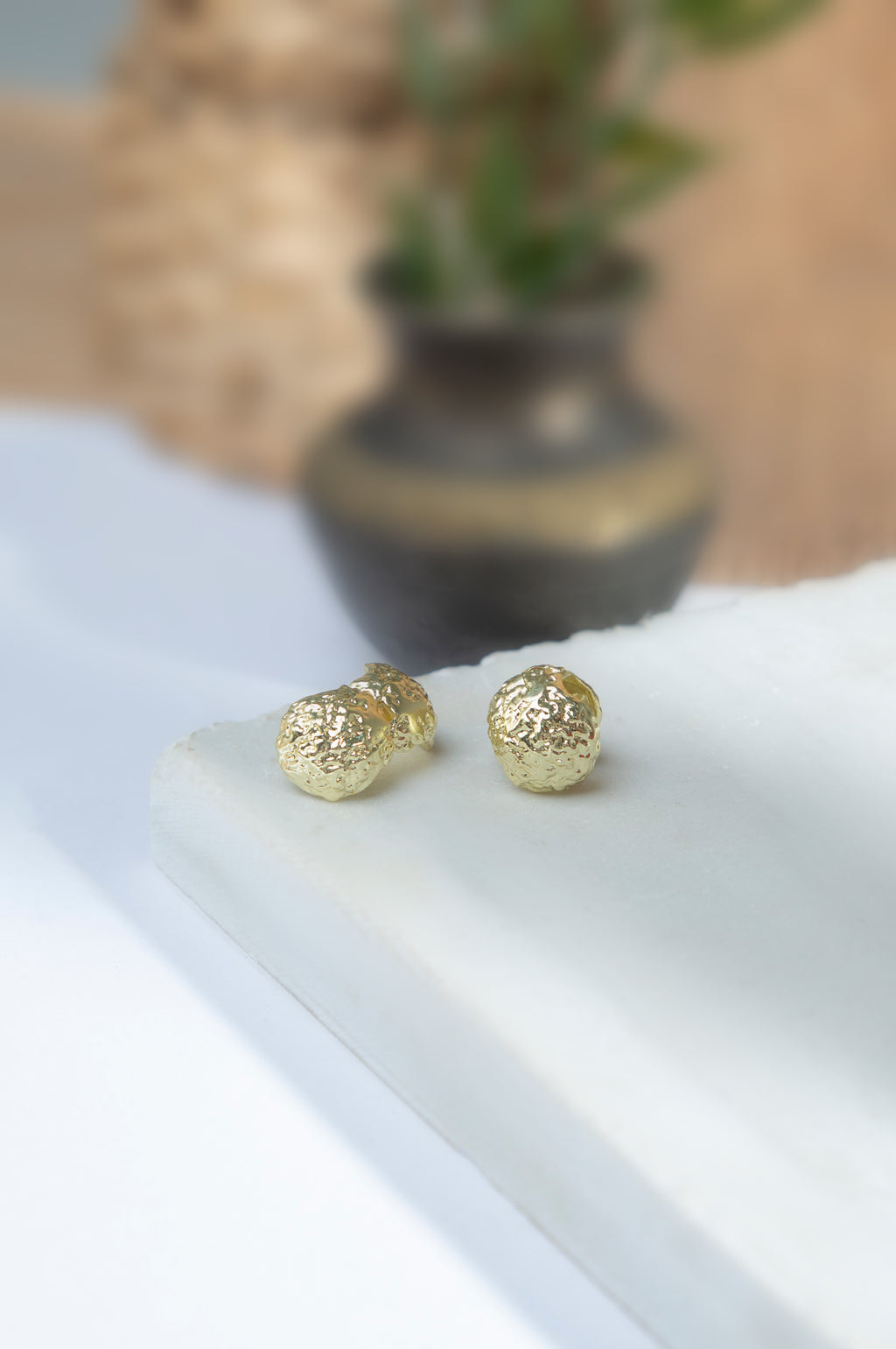 Golden Textured Loop Earrings
