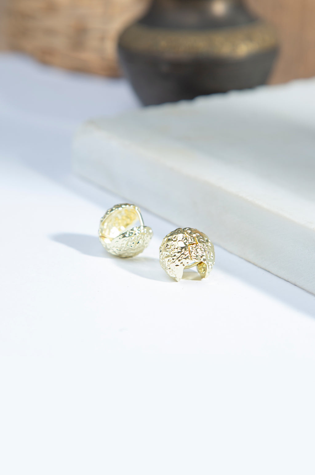 Golden Textured Loop Earrings