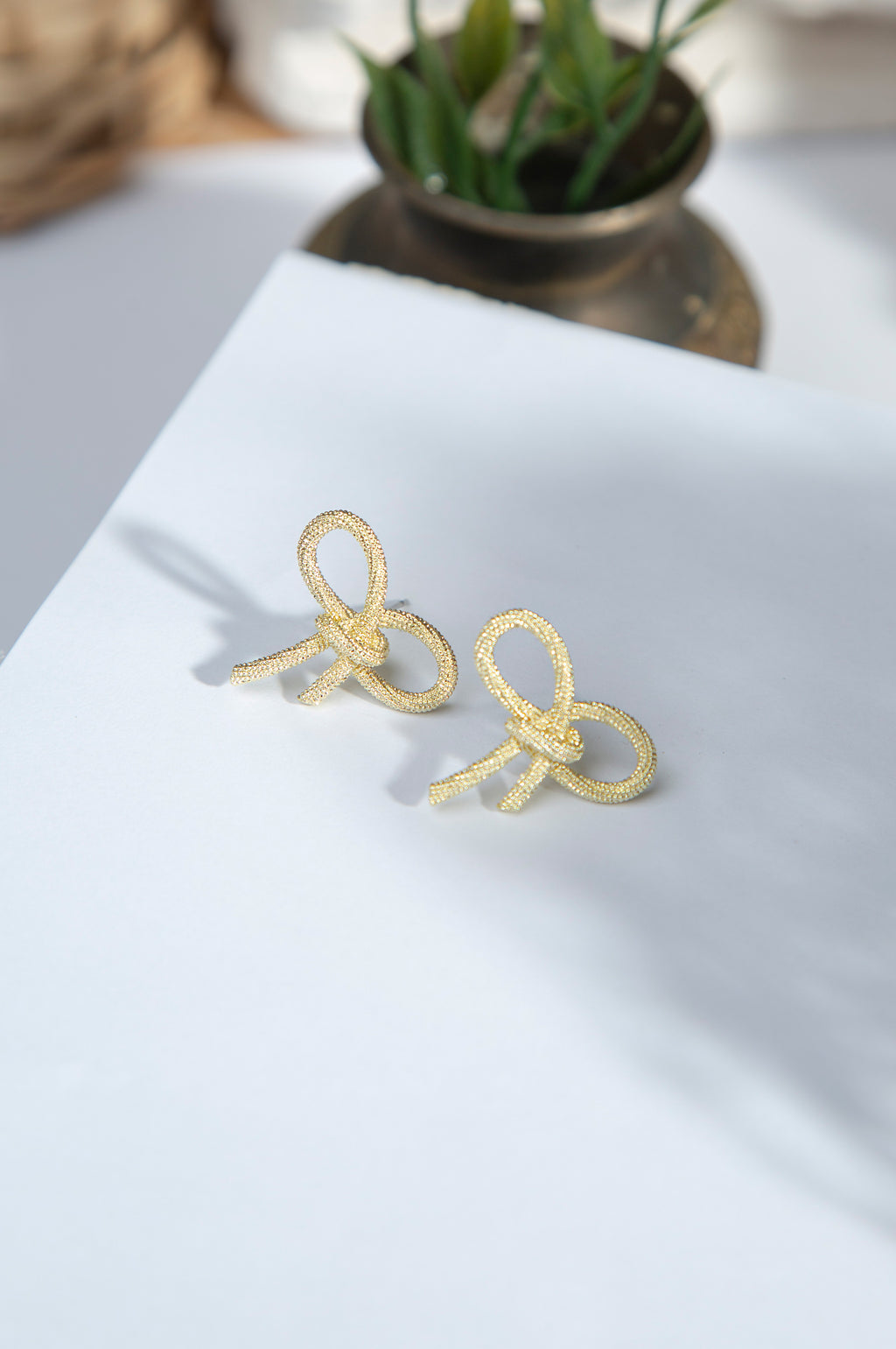 Bow Rhodium Plated Earrings