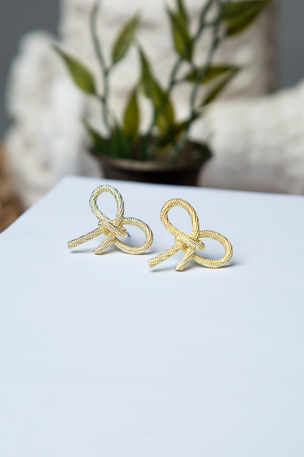 Bow Rhodium Plated Earrings