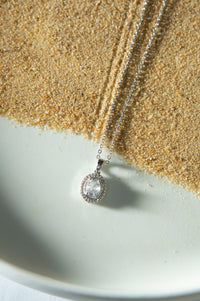 White Cubic Zirconia Drop Locket with Chain